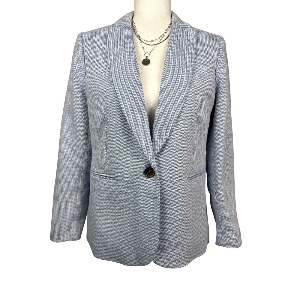 J.Crew Herringbone Blazer 10P Blue Linen Cotton Business Office Summer